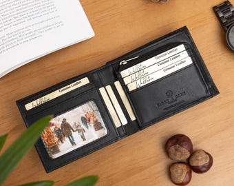 Personalised Wallet, Men's Black Wallet, Engraved Leather Wallet, Custom Wallet, Father's Day Gift for Him, Men, Dad, Husband, Boyfriend