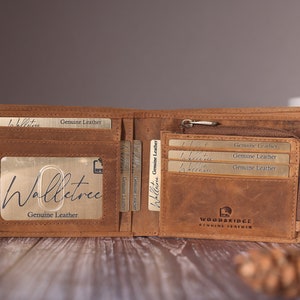 Father's Day Gift, Personalized Mens Wallet, Bifold Brown Leather Wallet, Personalised Zip Coin Pocket Leather Wallet,Custom Engraved Wallet