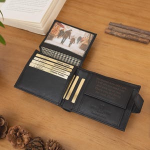 Personalized Men's Wallet, Genuine Soft Black Leather Wallet, Personalised Birthday Gift for Him, Dad, Boyfriend, Husband, Christmas Gift