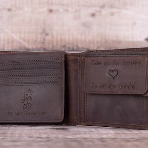 Custom Handwritten Engraved Wallet, Personalized Bifold Brown Real Leather Wallet, Personalised Fathers Day Gift for Dad, Boyfriend, Husband