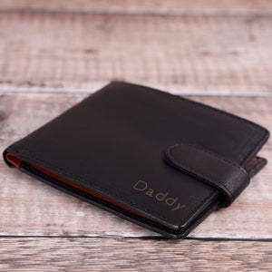 Portefeuille pour homme personnalisé avec écriture manuscrite gravée, véritable portefeuille en cuir souple noir et marron, cadeau de fête des pères pour lui, petit ami, papa