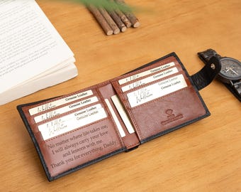 Personalised Custom Engraved Men's Leather Wallet, Genuine Soft Black & Brown Leather Wallet, Christmas Gift for Him, Boyfriend, Husband