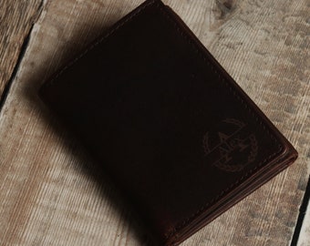 Custom Monogram Engraving, Personalised Men's Trifold Wallet, Genuine Brown Leather Wallet, Personalized Gift for Him, Dad, Fathers Day Gift