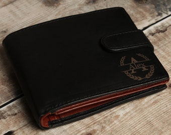 Grabado de monograma personalizado, billetera personalizada para hombre, billetera de cuero genuino suave, regalo grabado personalizado para él, novio, papá, esposo