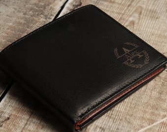 Tarjetero personalizado para hombre, billetera de cuero negro y marrón, regalo personalizado para novio, esposo, padrino, regalo del Día del Padre.