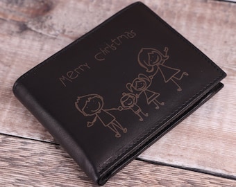Custom Handwritten Engraving, Personalised Zip Coin Men's Black Bifold Leather Wallet, Christmas Gift for Him, Dad, Boyfriend, Husband