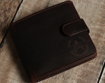 Personalized Custom Monogram Engraved Mens Bifold Brown Leather Wallet, Personalised Brown Oily Wallet, Gift for Boyfriend, Gift for Him,Dad