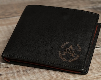 Regalo para el Día del Padre, Monograma Personalizado, Billetera Personalizada, Billetera para Hombre, Billetera de Cuero Grabada, Regalo para Esposo o Papá