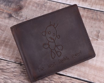 Christmas Gift, Custom Handwritten Engraved Wallet, Personalized Men's Bifold Dark Brown Leather Wallet, Personalised Zip Coin Pocket | RFID