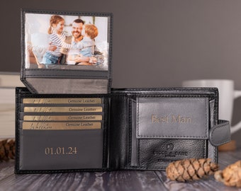 Personalised Engraved Men's Wallet, Genuine Soft Black Leather Wallet, Personalized Gift for Him, Boyfriend, Husband, Dad, Father's Day Gift