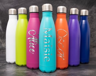 Personalised 500ML Steel Sports Water Bottle, Personalized Engraved Drinking Bottle Vacuum Insulated Stainless Steel Flask Gift for Him-Her