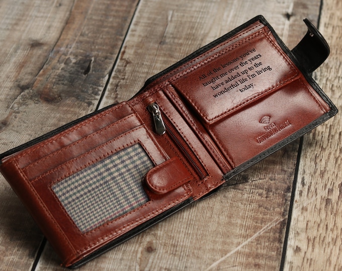 Regalo del Día del Padre, Cartera Personalizada para Hombre, Cartera de Cuero Genuino Suave Negro, Regalo Grabado Personalizado para Él, Novio, Papá, Esposo