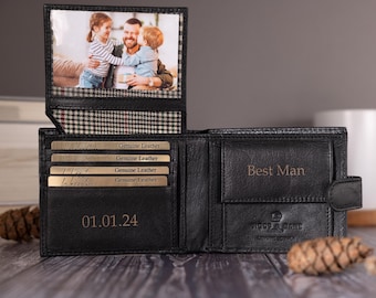 Father&#39;s Day Gift, Personalised Men&#39;s Wallet, Genuine Soft Black Leather Wallet, Personalized Engraved Gift for him, Boyfriend, Husband, Dad