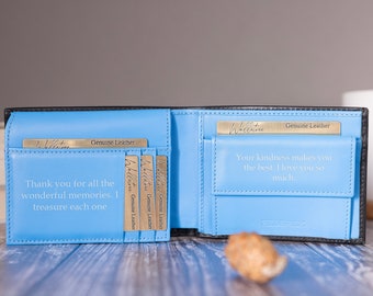 Personalised Men's Wallet, Genuine Soft Black & Blue Italian Leather Wallet, Personalized Christmas Gift for Him, Dad, Boyfriend, Husband