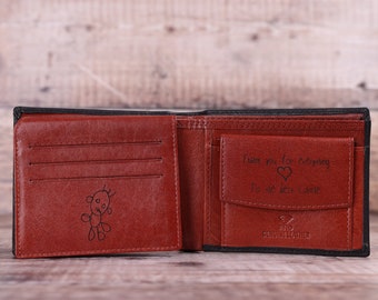 Father's Day, Personalised Men's Wallet, Genuine Soft Leather Wallet, Personalized Engraved Birthday Gift for Him, Dad, Boyfriend, Husband