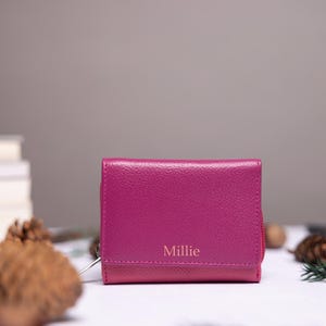 Monedero de mujer, monedero de cuero personalizado para mujer con tarjetero, bolsillo para monedas con cremallera, billetera de cuero genuino personalizada para mujer, regalo para ella