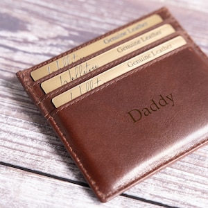 Personalisierter Herren Tan Kartenhalter Braune Leder Geldbörse, personalisiertes Geschenk für ihn, Freund, Trauzeuge, Jubiläumsgeschenk, Vatertagsgeschenk