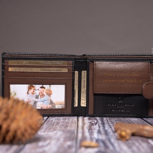 Cadeau fête des pères pour lui, portefeuille personnalisé pour homme, véritable portefeuille en cuir souple noir et marron, cadeau personnalisé pour petit ami, mari