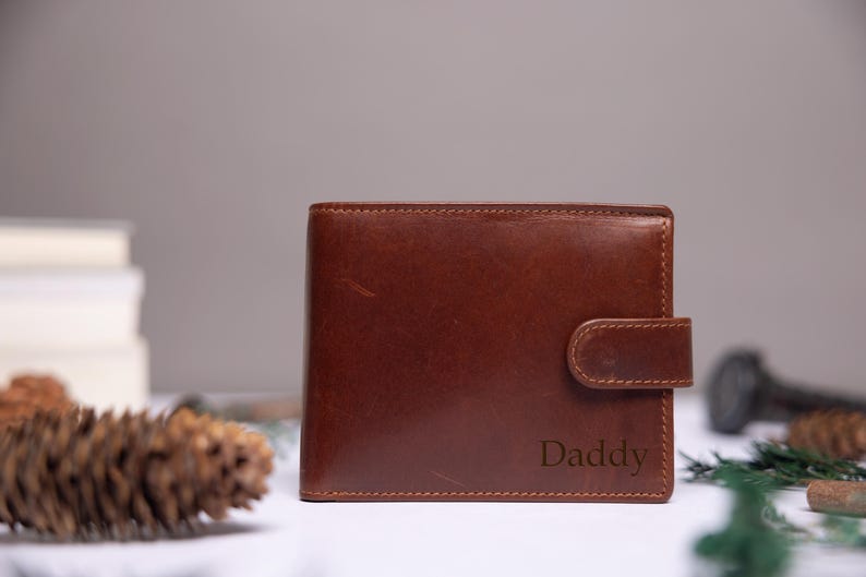 Personalised Mens Bifold Wallet, Brown Real Leather Wallet Personalized Engraved Christmas Gift for him, Boyfriend, Anniversary Gift for Dad image 2