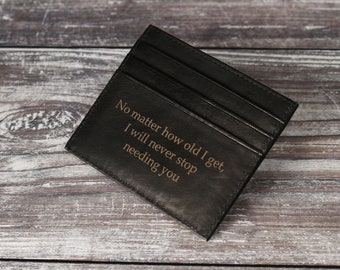 Fathers Day Gift, Personalised Men's Card Holder Black Leather Wallet, Personalized Gift for him, Dad,  Boyfriend, Best Man,Anniversary Gift