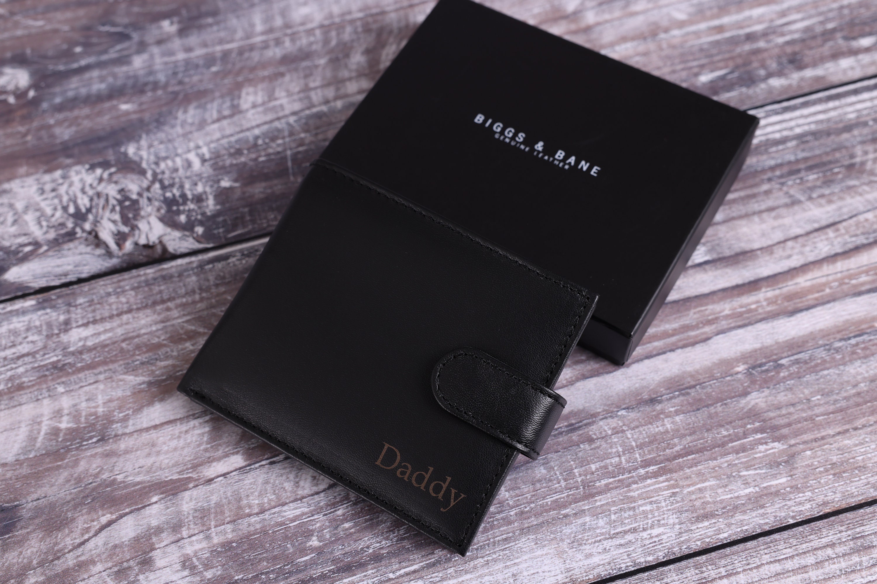 Personalised Engraved Men&#39;s Wallet, Genuine Soft Black Leather Wallet, Personalized Gift for Him, Boyfriend, Husband, Dad, Christmas Gift