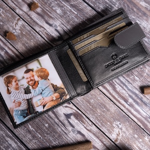 Vatertagsgeschenk für Papa, personalisierte Herrenbrieftasche, echtes weiches schwarzes und graues Leder, personalisiertes Geschenk für Freund, Ehemann