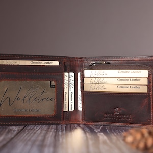 Regalo del Día del Padre, Billetera Marrón Personalizada para Hombre, Billetera Grabada, Billetera con Bolsillo para Monedas con Cremallera, Billetera Personalizada, Regalo para Él, Hombres, Papá, Esposo