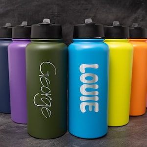 Personalised 1 Litre Straw Water Bottle, Personalized Engraved Drinking Bottle Vacuum Insulated Stainless Steel Flask Gift for Her,Him,Child