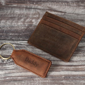 Porte-cartes personnalisé en cuir marron, porte-cartes personnalisé, coffret cadeau fête des pères pour papa, lui, petit ami, mari