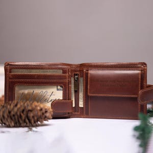 Cartera plegable personalizada para hombre, cartera de cuero genuino marrón, regalo personalizado grabado para el Día del Padre para novio, regalo de aniversario para papá.