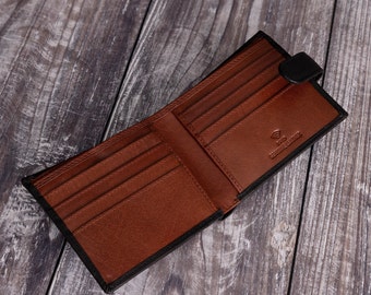 Cartera de cuero para hombre personalizada y grabada, de cuero genuino suave negro y marrón, ideal como regalo para el Día del Padre.