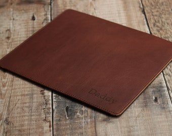 Father's Day Gift, Custom Leather Mouse Pad, Personalised Dark Brown Mouse Mat, Personalized Tan Leather Desk Pad, Gift for Dad, Husband