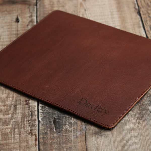 Father's Day Gift, Custom Leather Mouse Pad, Personalised Dark Brown Mouse Mat, Personalized Tan Leather Desk Pad, Gift for Dad, Husband