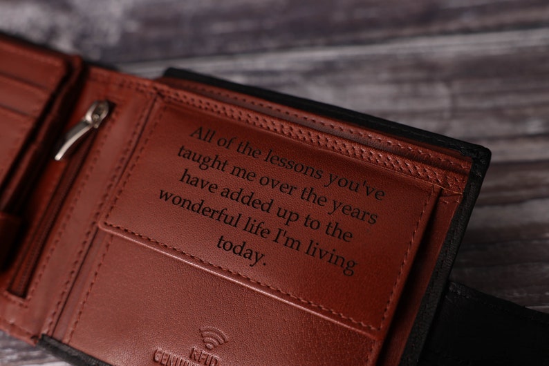 Father's Day Gift, Personalised Men's Wallet, Genuine Soft Black Leather Wallet, Personalized Engraved Gift for Him, Boyfriend, Dad, Husband image 6