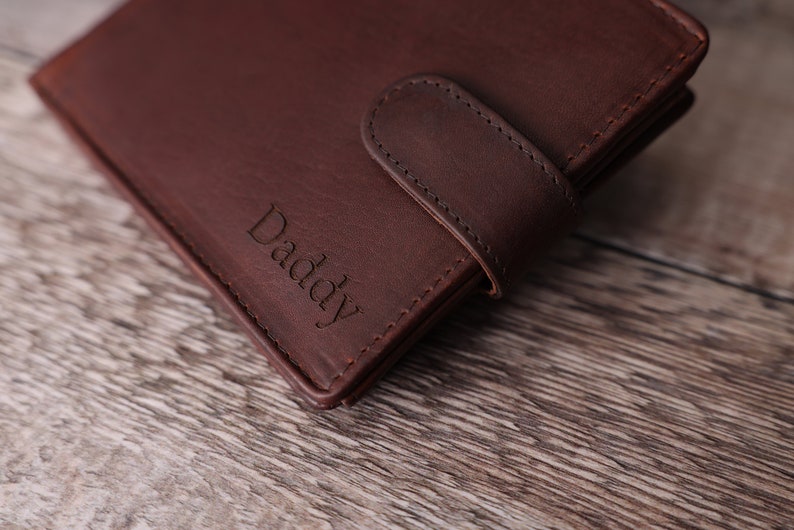 Personalized Leather Wallet, Bifold Brown Real Leather Wallet, Personalised Custom Engraved Gift for Boyfriend, Husband, Dad, Father's Day image 3