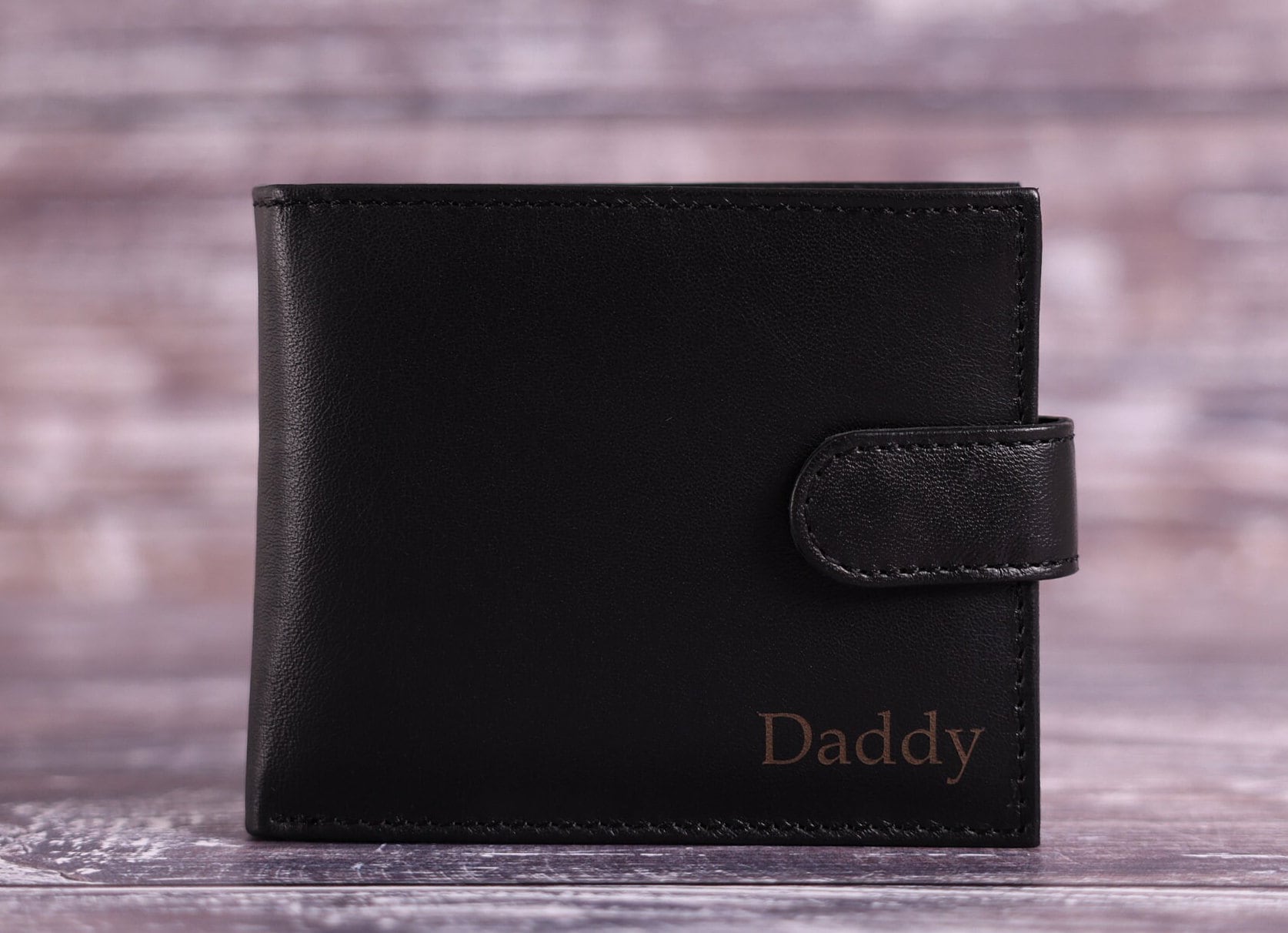 Personalised Engraved Men&#39;s Wallet, Genuine Soft Black Leather Wallet, Personalized Gift for Him, Boyfriend, Husband, Dad, Christmas Gift