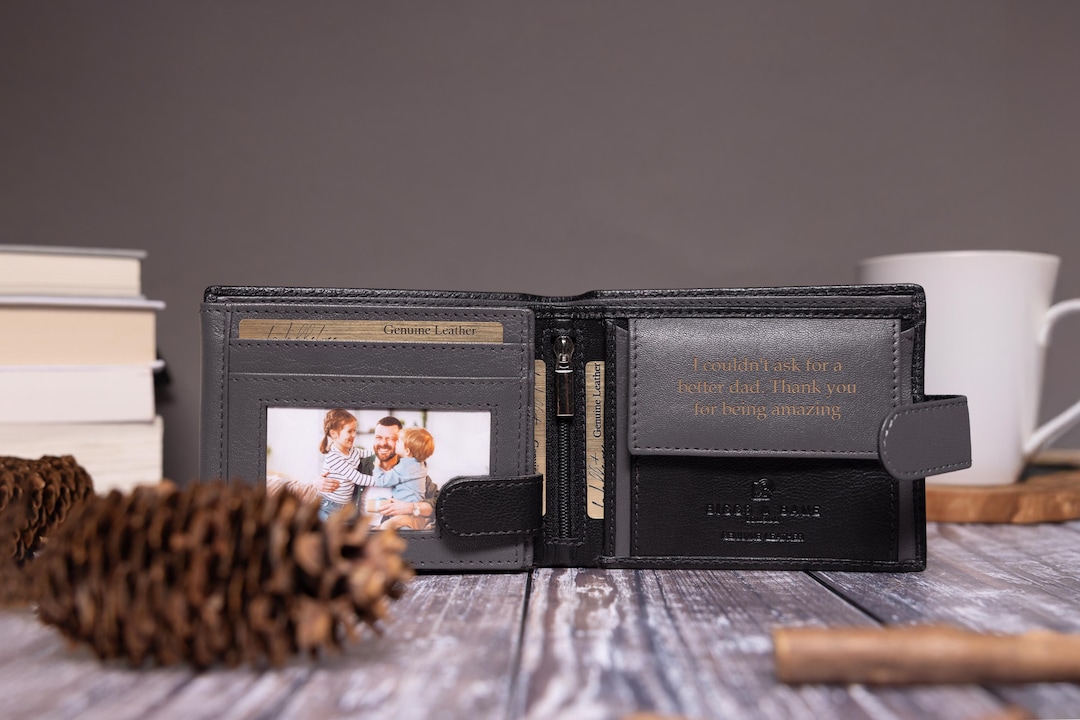 Father's Day Gift, Personalised Men's Wallet, Genuine Soft Black Leather Wallet, Personali