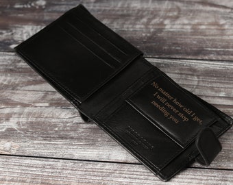 Cadeau fête des pères, portefeuille pour homme personnalisé, véritable portefeuille en cuir souple noir, cadeau gravé personnalisé pour lui, petit ami, mari, papa