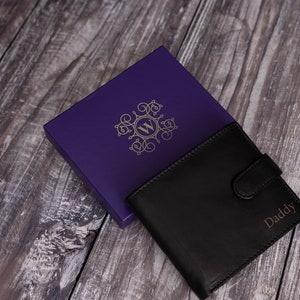 Cadeau fête des pères, portefeuille personnalisé pour homme, véritable portefeuille en cuir souple noir, cadeau gravé personnalisé pour lui, petit ami, père, mari image 10