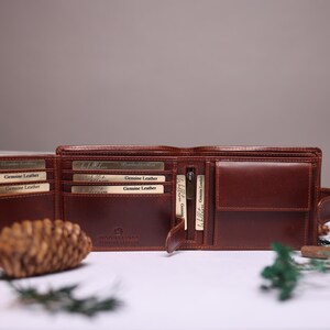 Personalised Mens Bifold Wallet, Brown Real Leather Wallet Personalized Engraved Christmas Gift for him, Boyfriend, Anniversary Gift for Dad image 5
