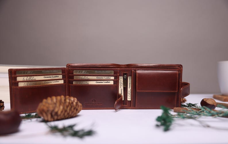 Personalised Mens Bifold Wallet, Brown Real Leather Wallet Personalized Engraved Christmas Gift for him, Boyfriend, Anniversary Gift for Dad image 5