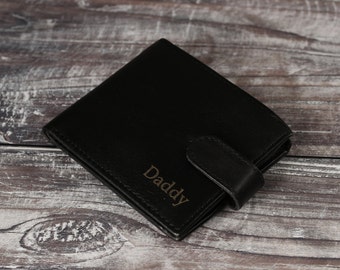 Father's Day Gift, Personalised Men's Leather Wallet, Genuine Soft Black Leather Wallet, Personalized Gift for Him, Boyfriend, Husband, Dad