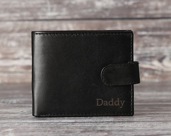 Fathers Day Gift, Personalised Men's Leather Wallet, Genuine Soft Black Leather Wallet, Personalized Custom Wallet Gift for Him, Dad,Husband