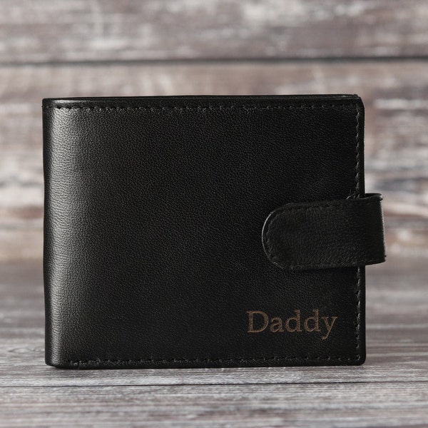 Fathers Day Gift, Personalised Men's Leather Wallet, Genuine Soft Black Leather Wallet, Personalized Custom Wallet Gift for Him, Dad,Husband