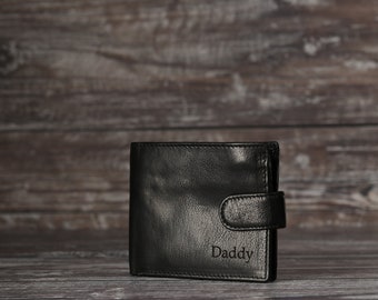 Personalised Custom Mens Bifold Wallet, Genuine Black Leather Wallet,Personalized Gift for Boyfriend,Husband, Dad, Father's Day Gift for him