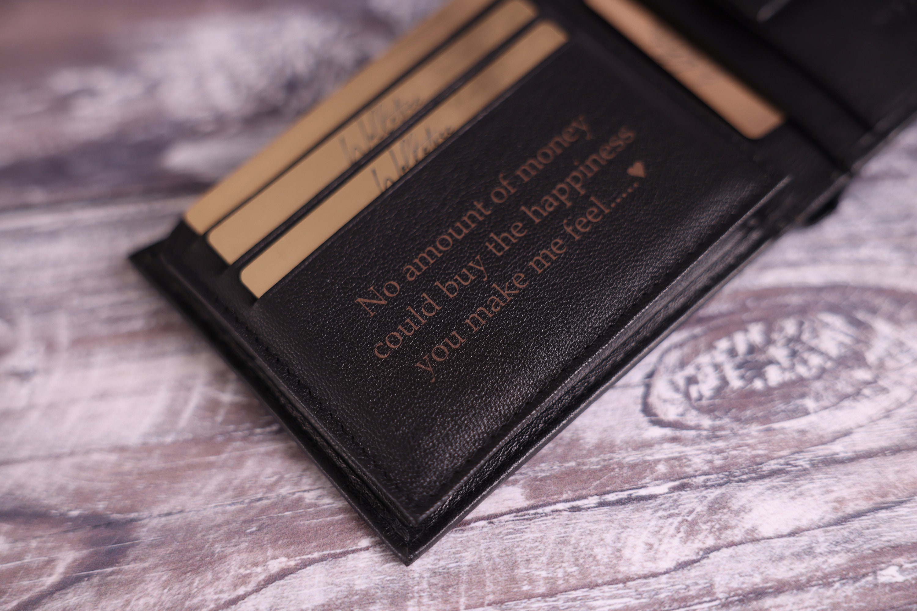 Personalised Engraved Men&#39;s Wallet, Genuine Soft Black Leather Wallet, Personalized Gift for Him, Boyfriend, Husband, Dad, Christmas Gift
