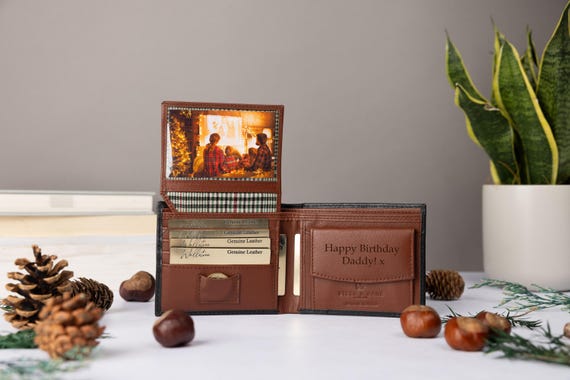 Personalised Men's Wallet, Genuine Soft Black & Brown Leather Wallet, Personalized Custom Engraved Father's Day Gift for Him, Dad, Husband