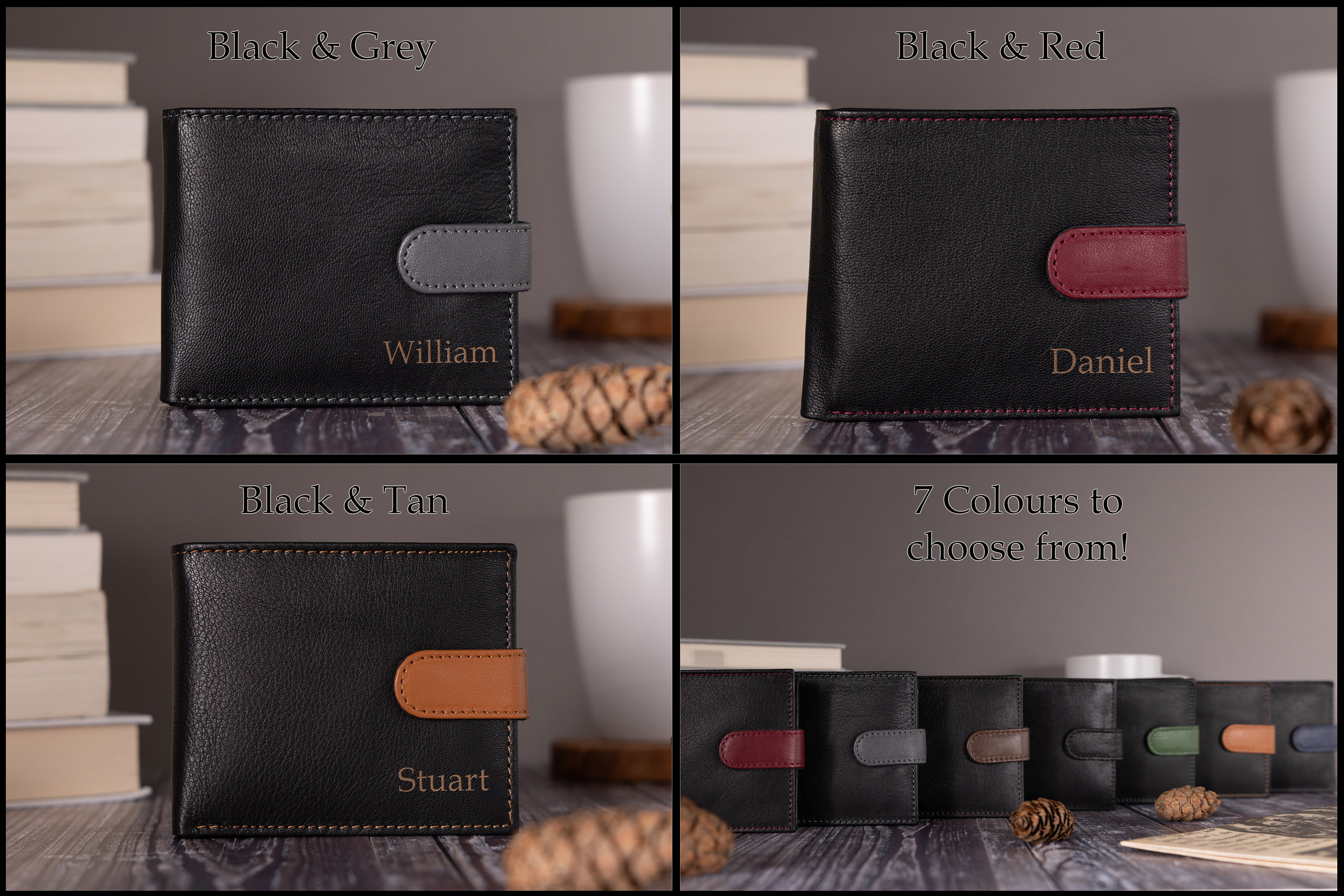 Personalised Engraved Men&#39;s Wallet, Genuine Soft Black Leather Wallet, Personalized Gift for Him, Boyfriend, Husband, Dad, Christmas Gift
