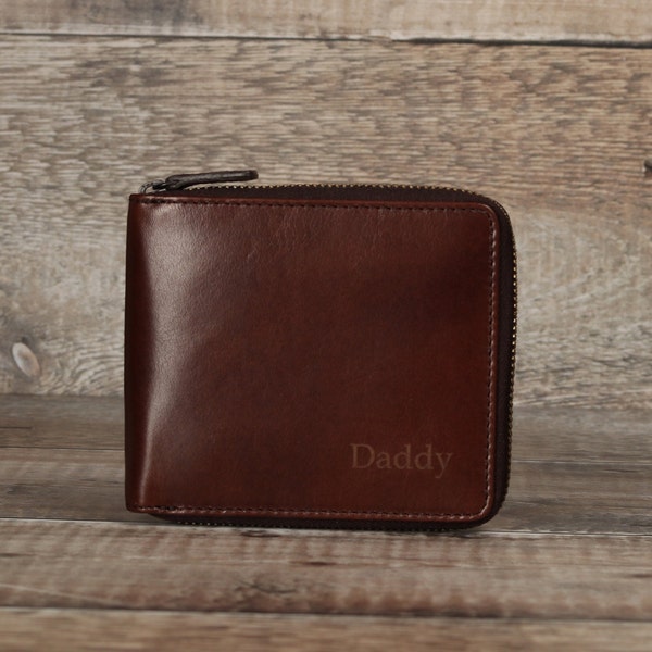 Personalised Men's Zip Around Brown Leather Wallet, Personalized Gift for Him, Man, Boyfriend, Husband, Dad, Birthday Gift, Anniversary Gift