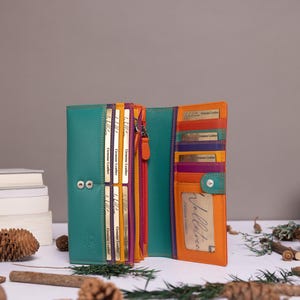 Julklapp till henne, mamma Personlig stor läderväska med korthållare, myntficka med dragkedja, RFID-plånbok i äkta läder Seville